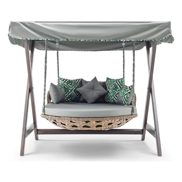 Hier Dominik Swing Ahşap Rattan Salıncak Dış Mekan Bahçe Balkon Ve Teras Salıncağı Gri - Görsel 2