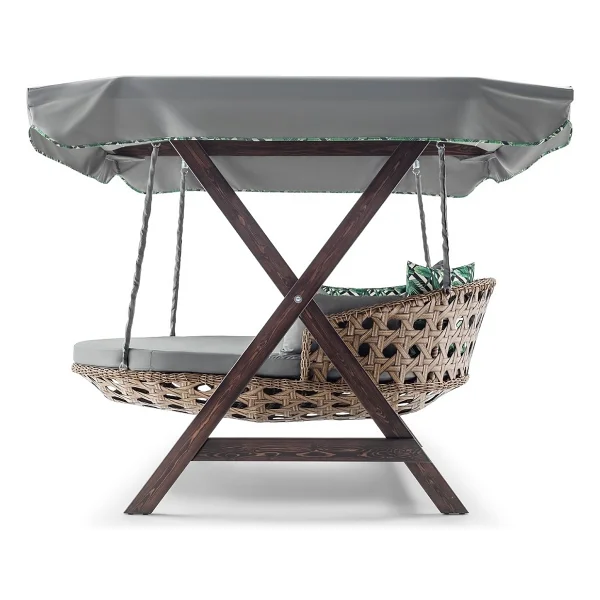 Hier Dominik Swing Ahşap Rattan Salıncak Dış Mekan Bahçe Balkon Ve Teras Salıncağı Gri - Görsel 3