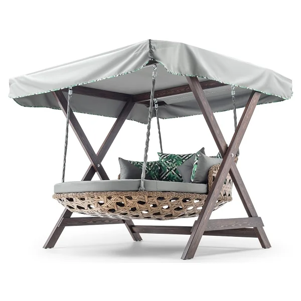 Hier Dominik Swing Ahşap Rattan Salıncak Dış Mekan Bahçe Balkon Ve Teras Salıncağı Gri - Görsel 4