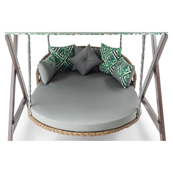 Hier Dominik Swing Ahşap Rattan Salıncak Dış Mekan Bahçe Balkon Ve Teras Salıncağı Gri - Görsel 5