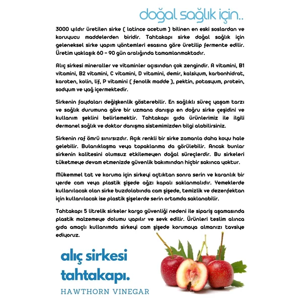 Tahtakapı Alıç Sirkesi 5 Lt - Görsel 4
