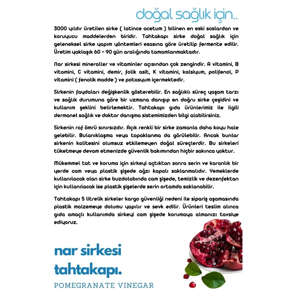 Tahtakapı Nar Sirkesi 5 Lt - Görsel 4