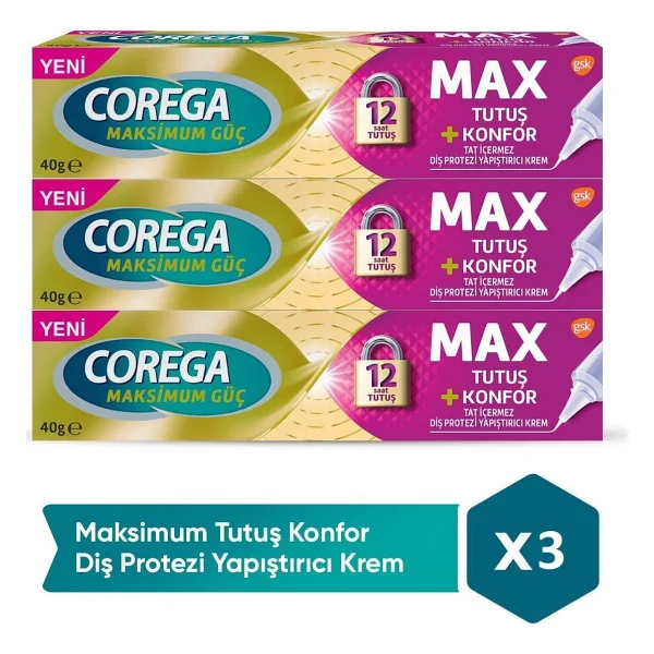 Corega Max Tutuş + Konfor Tat İçermez 40 Gr 3 Adet Protez Diş Yapıştırıcı - Görsel 7