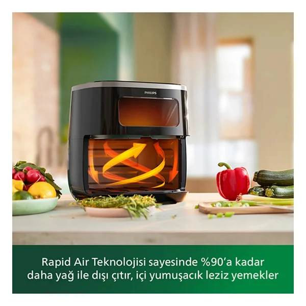 Philips Airfryer XL 5.6 Lt 1700 W Cam Hazne,7 Otomatik Program Yeni Seri Sıcak Hava Fritözü, Siyah - Görsel 3