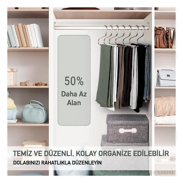 Robeve Pantolon Askısı 10 Adet Açık Uçlu Yer Kaplamaz Kaymaz Elbise Askısı Etek Askısı Paslanmaz Çelik Askı - Metal - Görsel 5