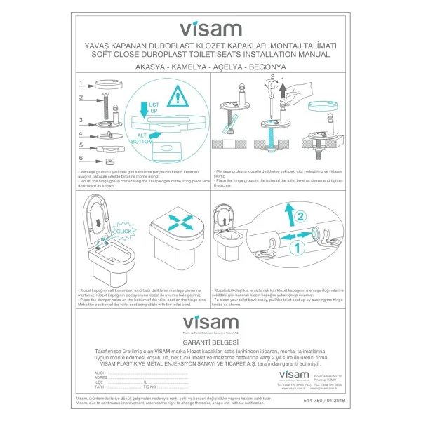 Visam Akasya Duroplast Yavaş Kapanır Klozet Kapağı - Görsel 3