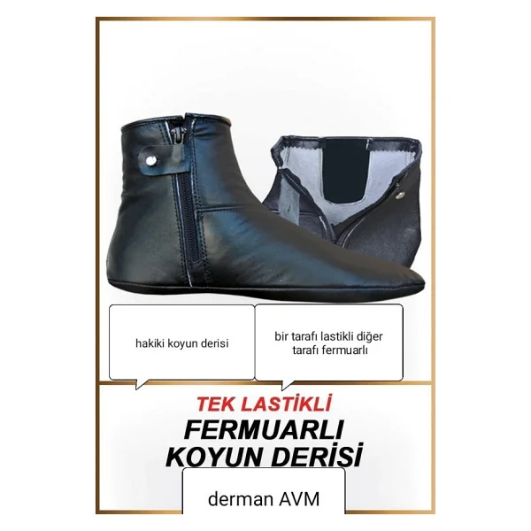 Derman Hakiki Deri Mest Tek Tarafı Lastikli Mest Koyun Derisi Mest Mes - 38 - 0TB-Siyah - Görsel 8