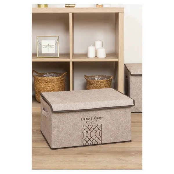 Pazar Kapısı Keçe Kapaklı Çok Amaçlı Maxi Kutu Gri 47x37x24 Cm - Görsel 4