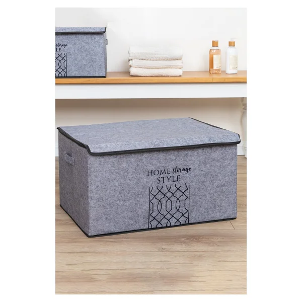 Pazar Kapısı Keçe Kapaklı Çok Amaçlı Maxi Kutu Gri 47x37x24 Cm - Görsel 5