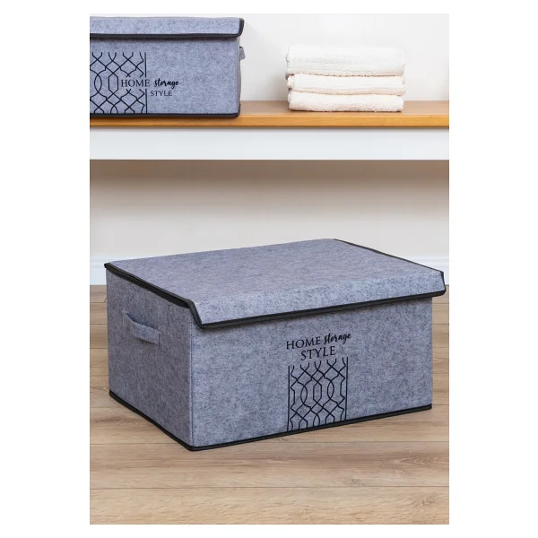 Pazar Kapısı Keçe Kapaklı Çok Amaçlı Maxi Kutu Gri 47x37x24 Cm - Görsel 3