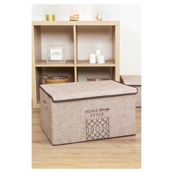 Pazar Kapısı Keçe Kapaklı Çok Amaçlı Maxi Kutu Gri 47x37x24 Cm - Görsel 6