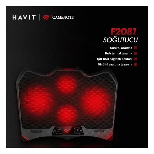Havit Gamenote F2081 4 Fanlı Laptop Soğutucu - Görsel 2