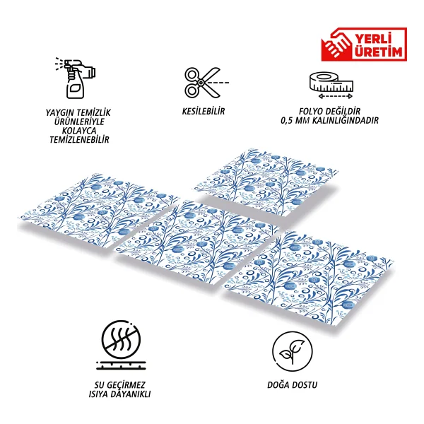 Tink Kendinden Yapışkanlı Mavi Sarmaşık Desenli Pvc Karo 30x30 Cm (11 Adet) 1m2 - Görsel 2