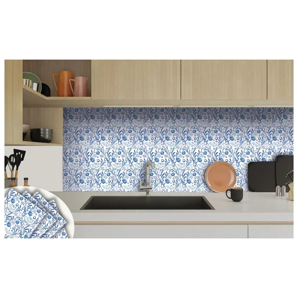 Tink Kendinden Yapışkanlı Mavi Sarmaşık Desenli Pvc Karo 30x30 Cm (11 Adet) 1m2 - Görsel 5