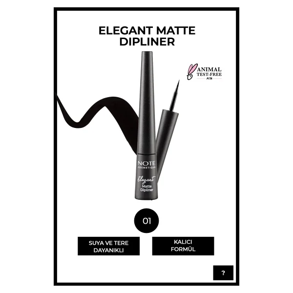 Elegant Matte Dipliner Waterproof Suya Dayanıklı - 01 Coal Black - Siyah - Görsel 7
