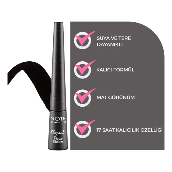 Elegant Matte Dipliner Waterproof Suya Dayanıklı - 01 Coal Black - Siyah - Görsel 2