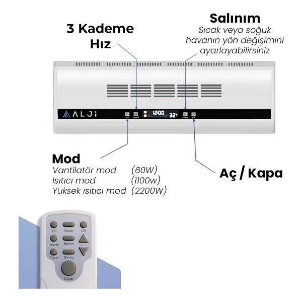 Alji 2200 W Uzaktan Kumandalı Soğutucu Ve Seramik Isıtıcı - Görsel 2