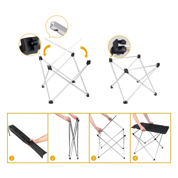 Haegs Ultralight Katlanır Kamp Sehpası, Piknik, Bbq, Balıkçılık, Avcılık, Plaj, Hiking İçin Taşınabilir Kompakt Roll Up Outdoor Kamp Masası Orta Boy - Siyah - Görsel 7