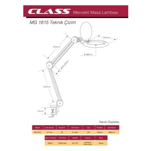 Class Mg-1815 Masa Üstü 81ledli 5x Büyüteç Dokunmatik Anahtarlı - Görsel 3