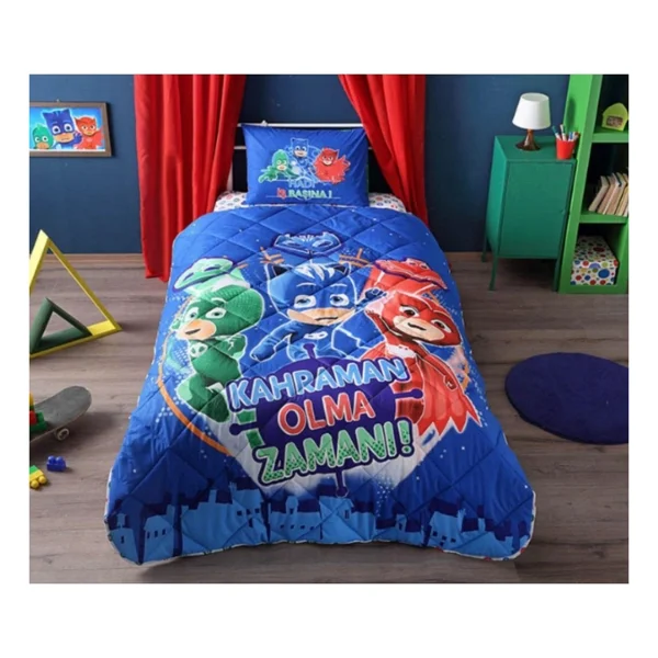 Taç Pj Masks Lisanslı 155x215 cm Pamuk Tek Kişilik Yorgan Seti