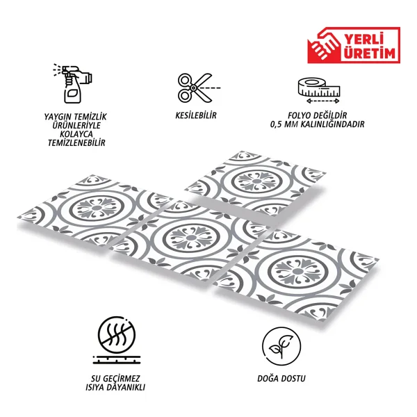Tink Kendinden Yapışkanlı Banyo Mutfak Kaplama Geometrik 03 Desenli Pvc Karo 30x30 Cm (11 Adet) 1 M2 - Görsel 2