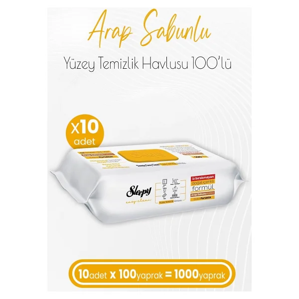 Sleepy Easy Clean Beyaz Sabun Katkılı Yüzey Temizlik Havlusu 100 Yaprak 10'lu - Görsel 2