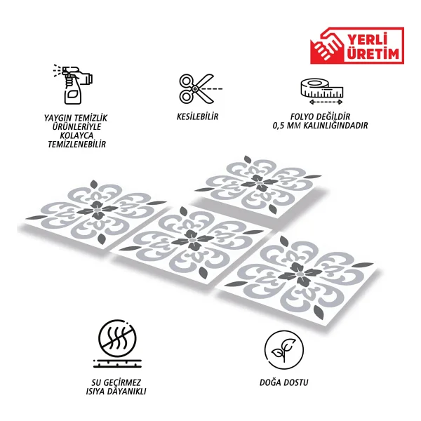 Tink Kendinden Yapışkanlı Banyo Mutfak Kaplama Geometrik 07 Desenli Pvc Karo 30x30 Cm (11 Adet) 1 M2 - Görsel 2