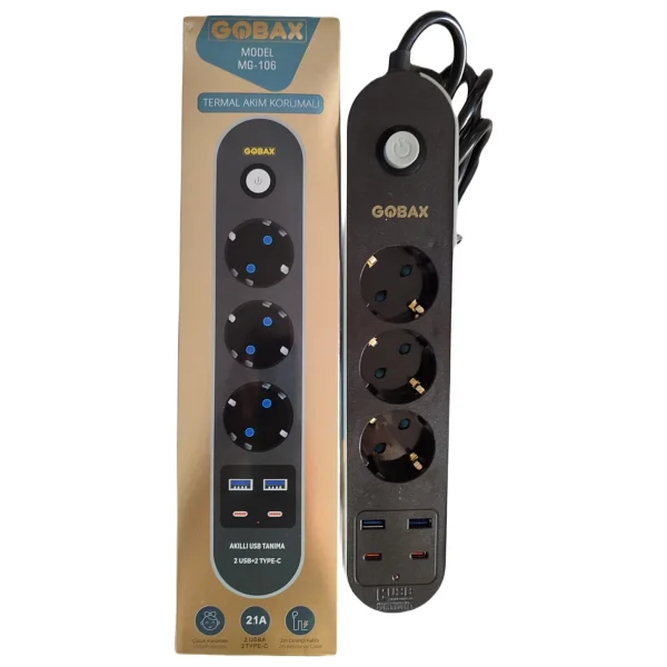 Gobax Termal Akım Korumalı 3xpriz 2usb & 2type-C 2mt Uzatmalı Priz - Görsel 6