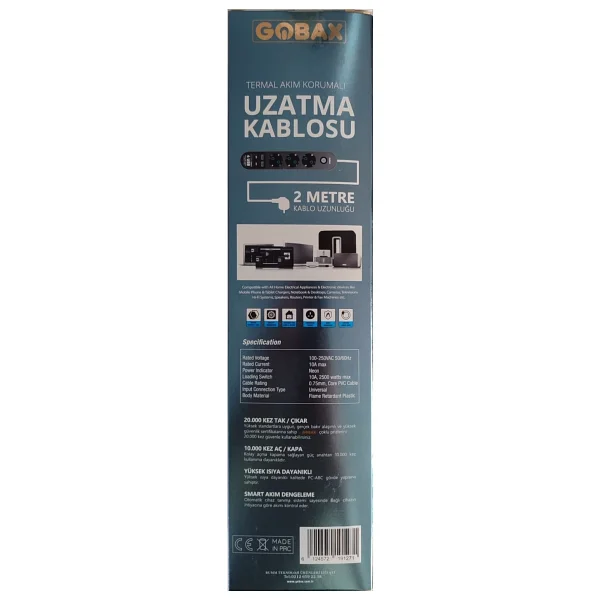 Gobax Termal Akım Korumalı 3xpriz 2usb & 2type-C 2mt Uzatmalı Priz - Görsel 5