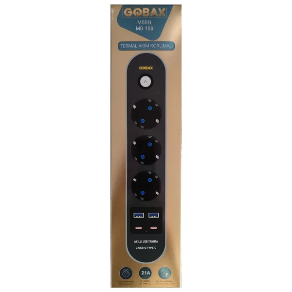 Gobax Termal Akım Korumalı 3xpriz 2usb & 2type-C 2mt Uzatmalı Priz - Görsel 3