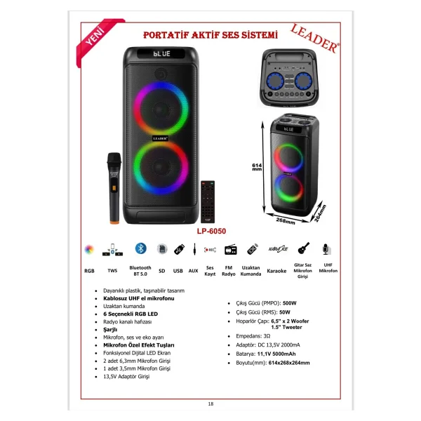 Leader Lp6050 RGB Bluetooth Hoparlör - Görsel 3