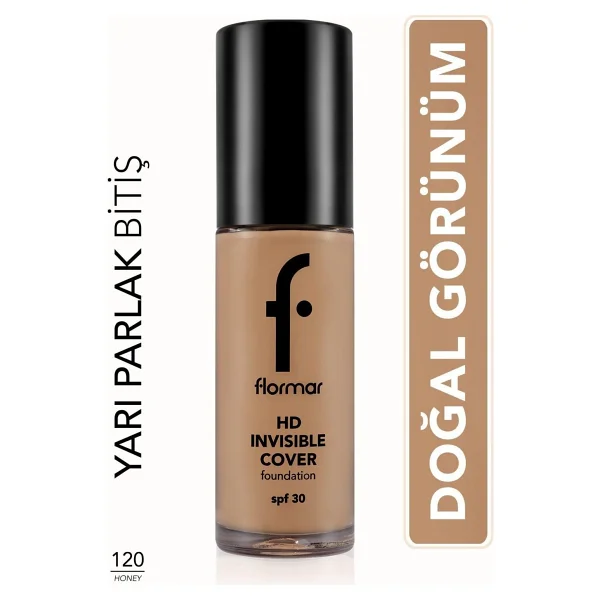 Flormar Invisible Cover HD Yarı Parlak Bitişli Spf 30 120 Honey 30 Ml Likit Fondöten - Görsel 8