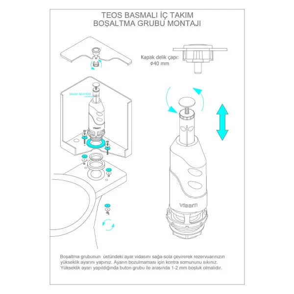 Visam Teos Basmalı Rezervuar İç Takımı Ø40 Mm Hızlı Dolum Ve Sessiz Çalışma Özelliği İle - Görsel 4