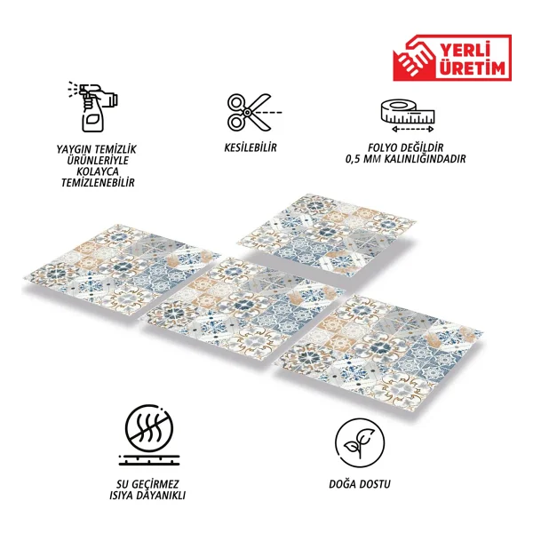 Tink Kendinden Yapışkanlı Mavi Fas 4 Desenli Pvc Karo 30x30 Cm (4 Adet) 0,36 M2 - Görsel 2