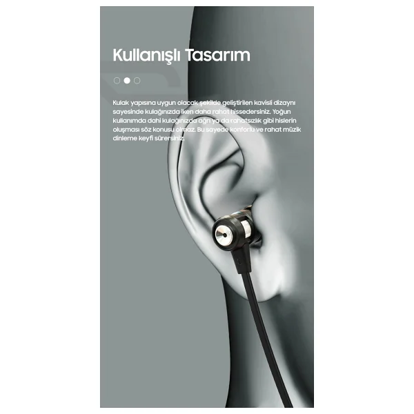 Lucatech Samsung Xiaomi Oppo Huawei Uyumlu Slikonlu Metal Kafa Kulaklık 3.5 Mm Jack Girişli - Siyah - Görsel 4
