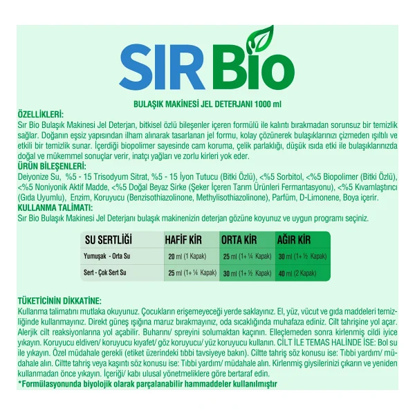 Sır Bio Bitki Özlü Bulaşık Makinesi Jel Deterjanı 40 Yıkama 1 Lt 4'lü - Görsel 3
