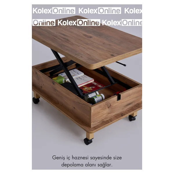 Kolexonline Helsinki Akıllı Sehpa Yemek Masası, Orta Sehpa Tekerli Sehpa Sihirli Sehpa Çam Renk - Görsel 4