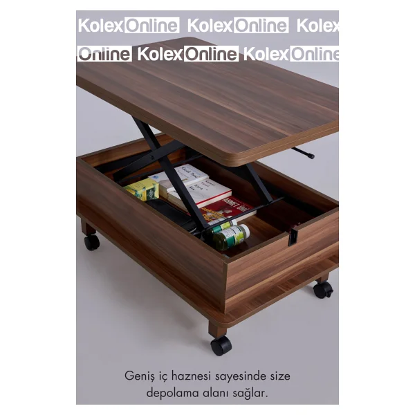 Kolexonline Helsinki Model Katlanır Akıllı Sehpa Tekerli Lüx Sehpa Ceviz Renk - Görsel 4