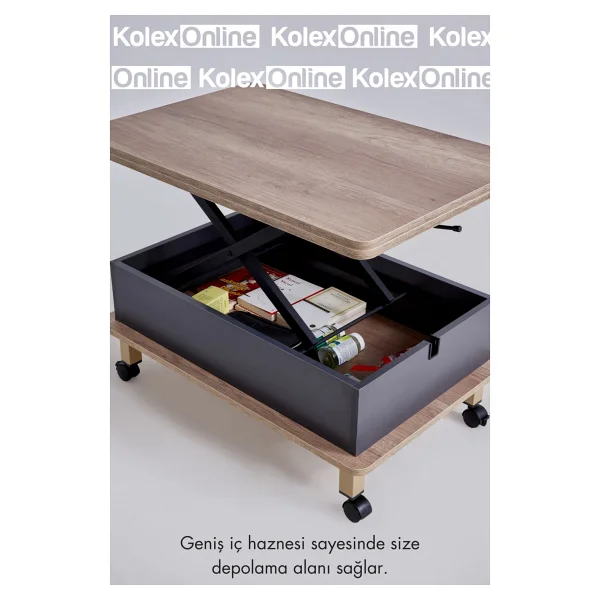 Kolexonline Helsinki Katlanır Orta Sehpa , Yükselebilir Lift Table , Tekerli Sehpa Alaska Antrasit Renk - Görsel 5