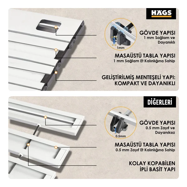 Haegs Full Alüminyum Katlanır Kamp Masası, Piknik, Plaj, Ourdoor Hafif Kamp Masası Büyük Boy - Siyah - Görsel 4