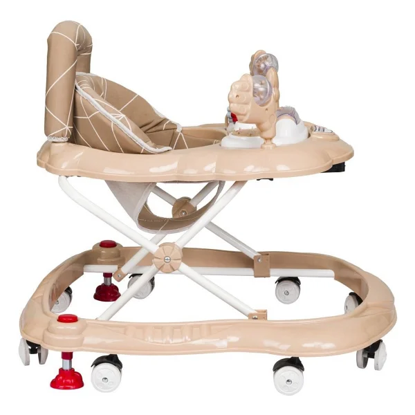 Tommybaby Müzikli Ve Oyuncaklı Bebek Yürüteci - Ekstra Dolgulu Şilte, Ayarlanabilir Yükseklik, Sağlam Tekerlek Ve Katlanabilir Ergonomik Tasarım - Kahverengi - Görsel 2