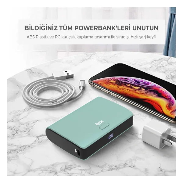 Bix Pb106 Yeşil 10000 mAh Hızlı Şarj Powerbank - Görsel 4