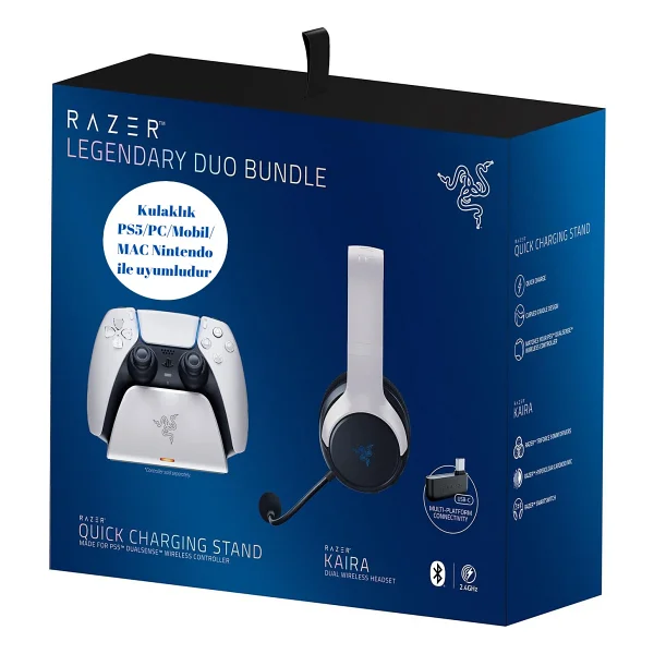 Razer Legendary Bundle RZ82-03980100-B3M1 Kaira Kablosuz Kulaklık ve PS5 Dualsense Şarj İstasyonu - Görsel 2