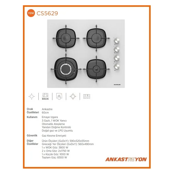 Silverline Cs5629w01 Wok Gözlü Beyaz Ankastre Ocak - Görsel 2
