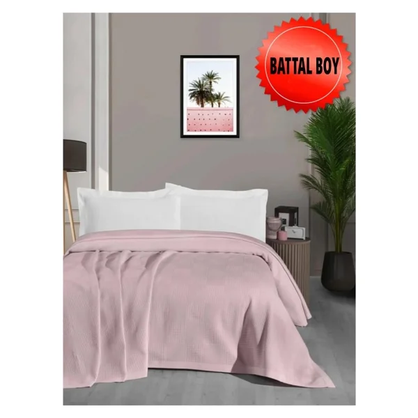 Mulberry- Waflle Desenli Pike Battaniye%100 Pamuk Kalın İplik Yumuşak Battal Boy 240 x 260 (Pembe) - Görsel 3
