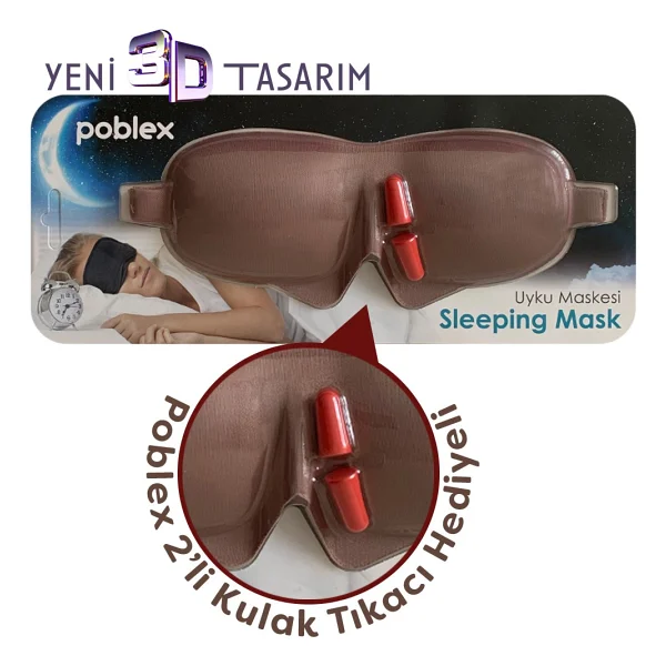 Poblex Uyku Maskesi 3d + Köpük Kulak Tıkacı - Kahverengi - Görsel 2