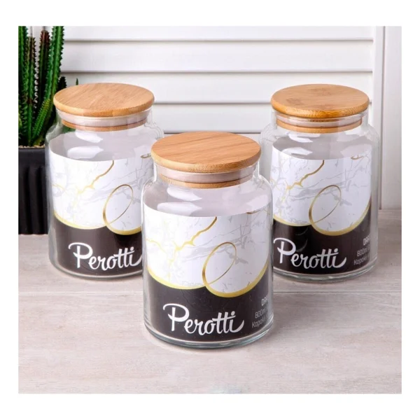 Perotti Bambu Vakum Kapaklı Kavanoz Baharatlık 800ml 3 Adet - Şeffaf - 800 Ml - Görsel 2