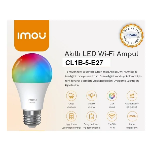 Imou Akıllı LED Wi-Fi Ampul / Çok Renkli - Ayarlanabilir Işık Şiddeti - Programlama Ve Zamanlama - Uygulama Üzerinden Kontrol - E27 Duy (Cl1b-5-E27) - Görsel 3