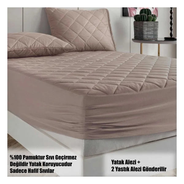 Formeya Pamukkale Alez Set Pembe Pamuk Kapitone Yatak Koruyucu Alez Ve Yastık Koruyucu Set - 140 X 190 Cm - Görsel 9