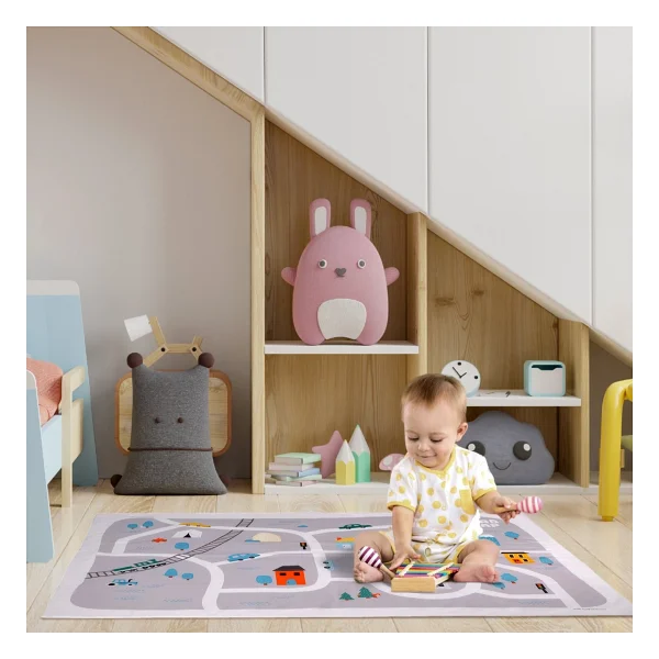 Safemom 150x150 Aktivite Bebek Çocuk Oyun Halısı, Oyun Matı, Çocuk Odası Halısı - Road Map - 150 X 150 Cm - Gri - Görsel 4